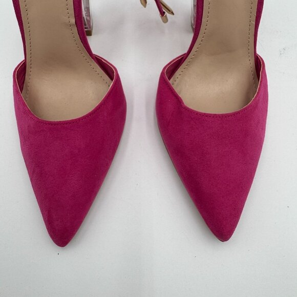 ShoeDazzle Kaia Heels Size 6 Hot Pink Suede Lace Up Clear Block Ombre Heels - Picture 3 of 9